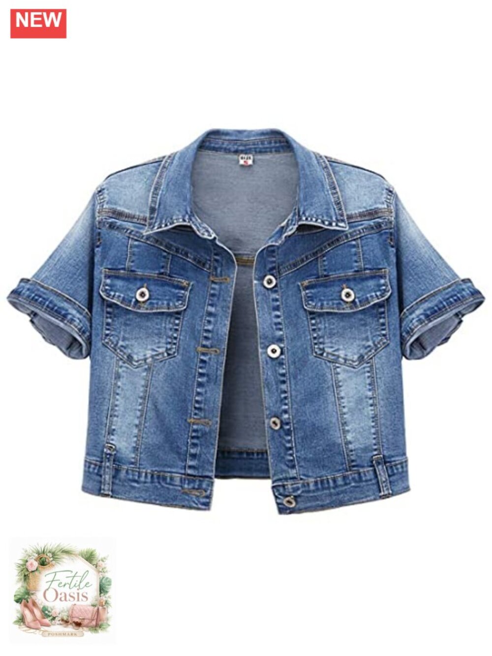 Womens Crop Denim Trucker Jacket Short Sleeve Summer Jean Coat